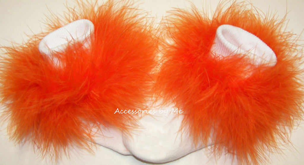 Orange Marabou Feathers Trim White Socks