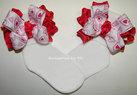 Valentine's Red Hearts Ruffle Bow Socks