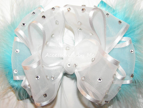 High Glitz Turquoise Marabou Hair Bow