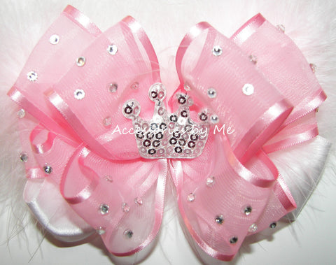 High Glitz Pink White Tiara Hair Bow