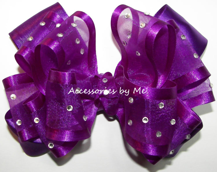 High Glitz Purple Organza Satin Trim Hair Bow