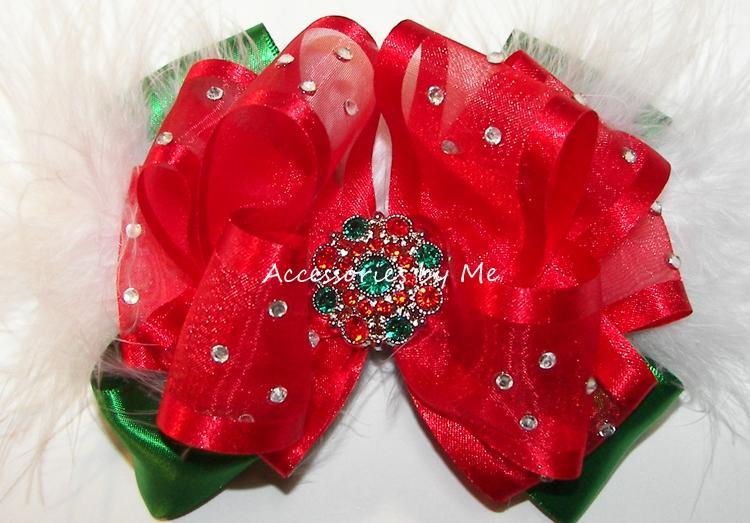 High Glitz Red Green Pageant Hair Bow