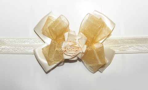 Ivory Gold Organza Rose Headband