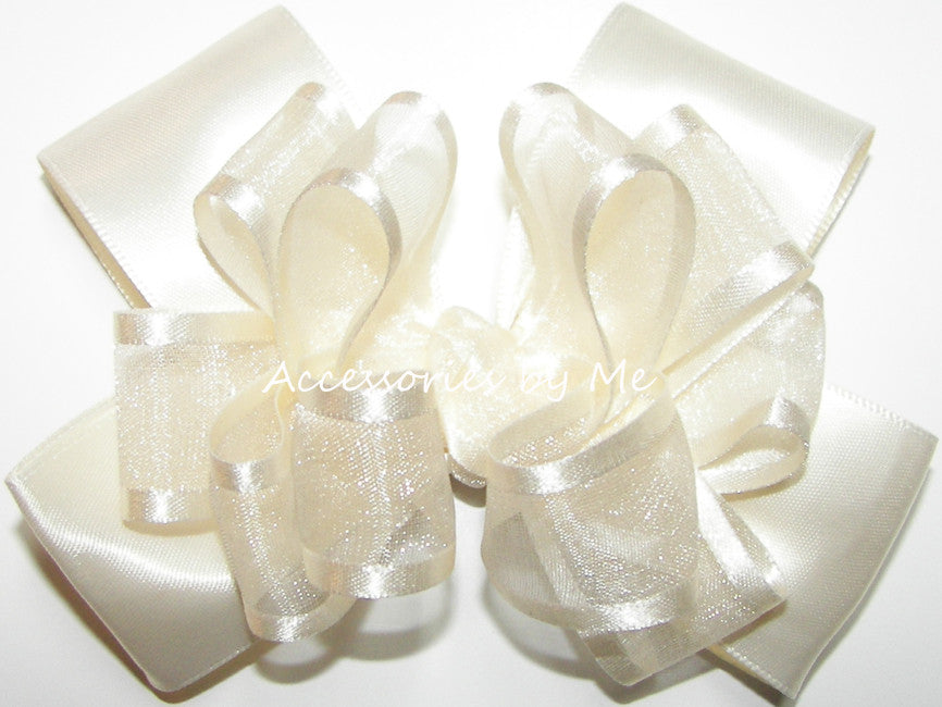 Ivory Organza Satin Hair Bow