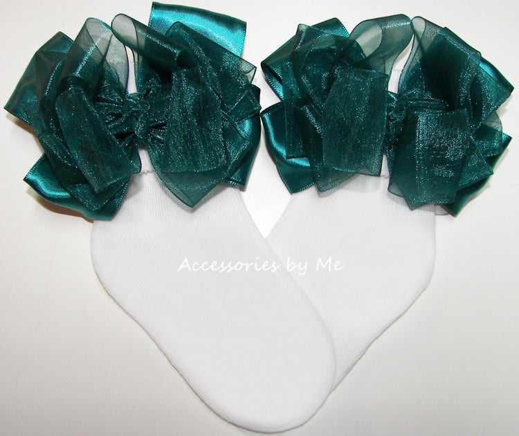 Jade Green Organza Satin Bow Socks
