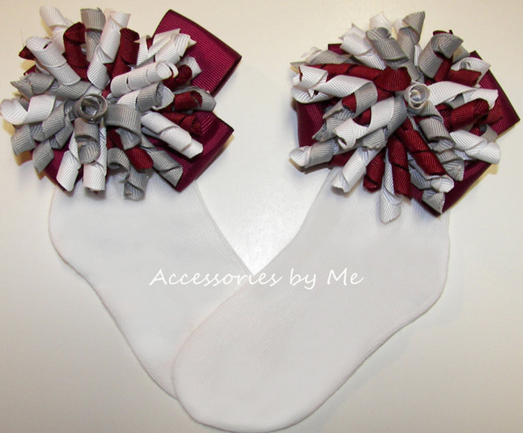 Korkers Wine Gray White Bow Socks