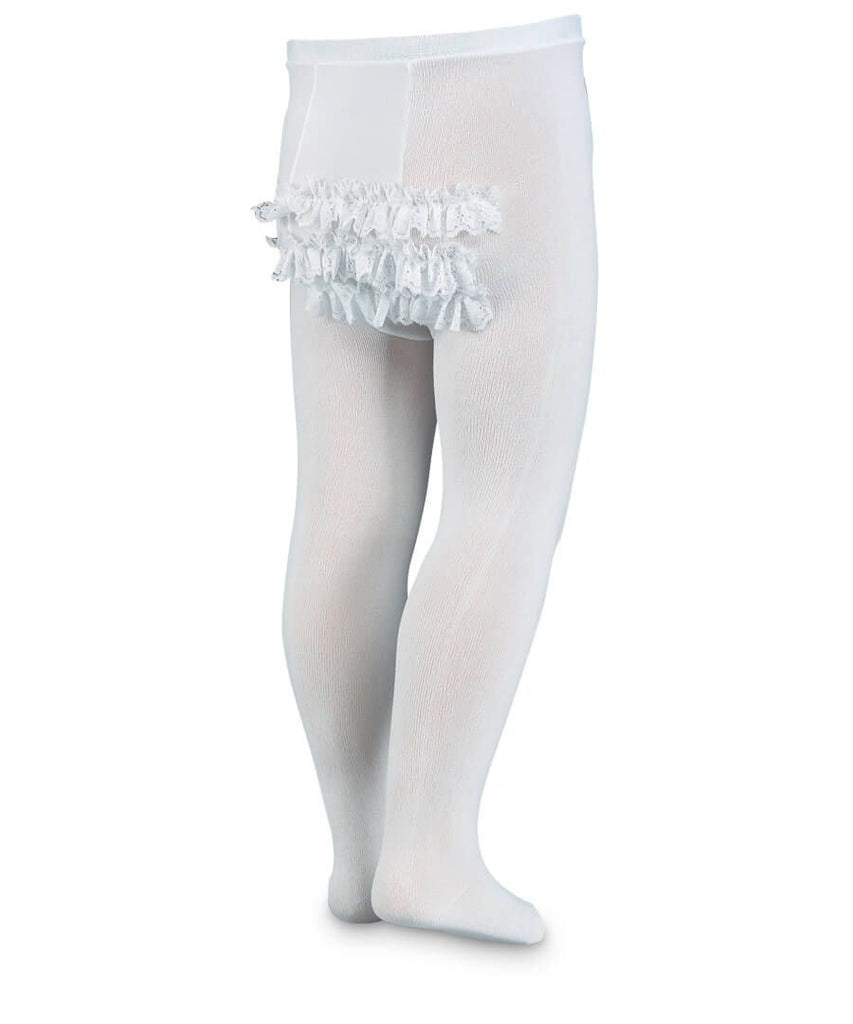 White Ruffle Lace Bottom Tights
