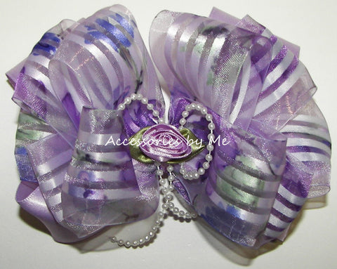 Lavender Organza Satin Floral Hair Bow