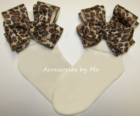 Leopard Bow Ivory Socks