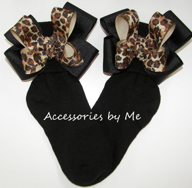 Leopard Print Black Bow Socks