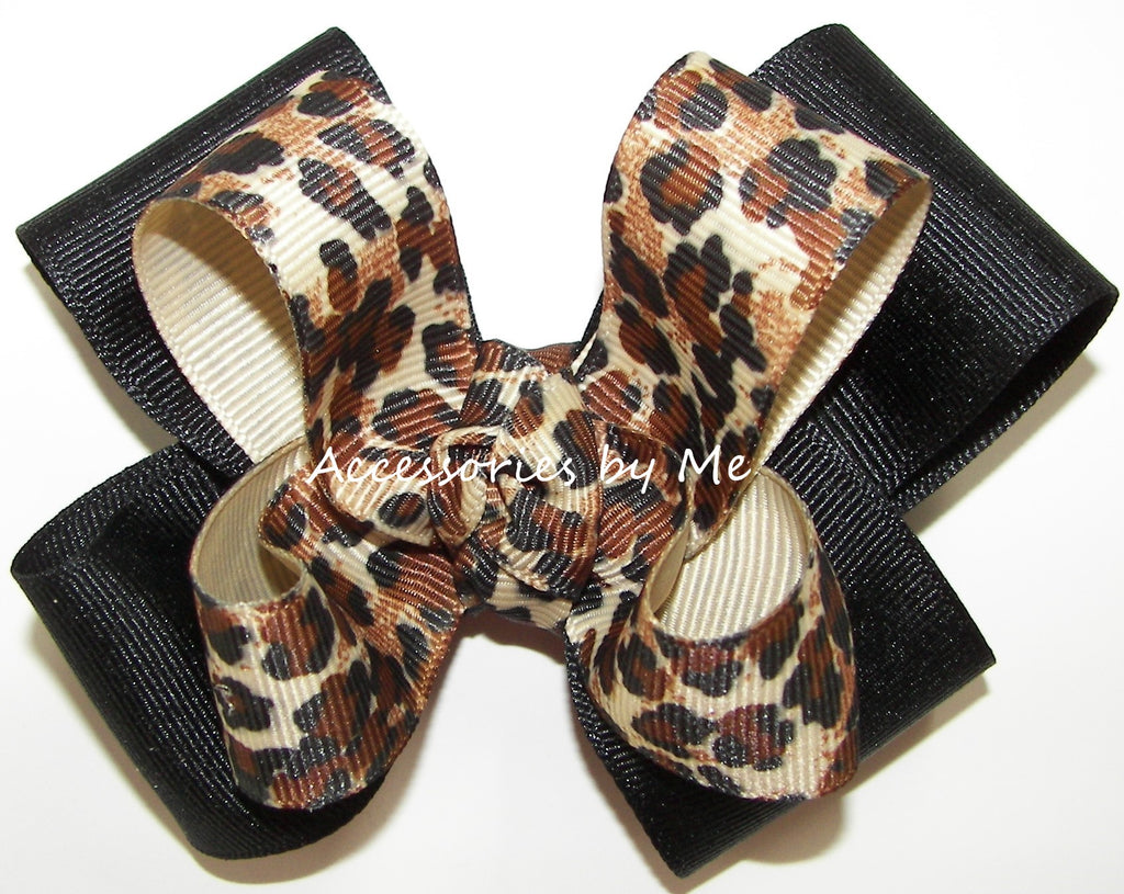 Leopard Ivory Brown Black Hair Bow