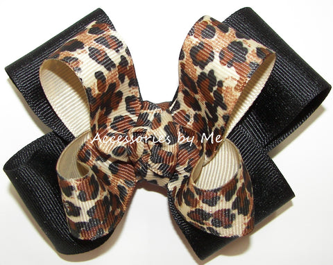 Leopard Ivory Black Hair Bow