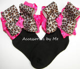Leopard Shocking Pink Ruffle Bow Socks