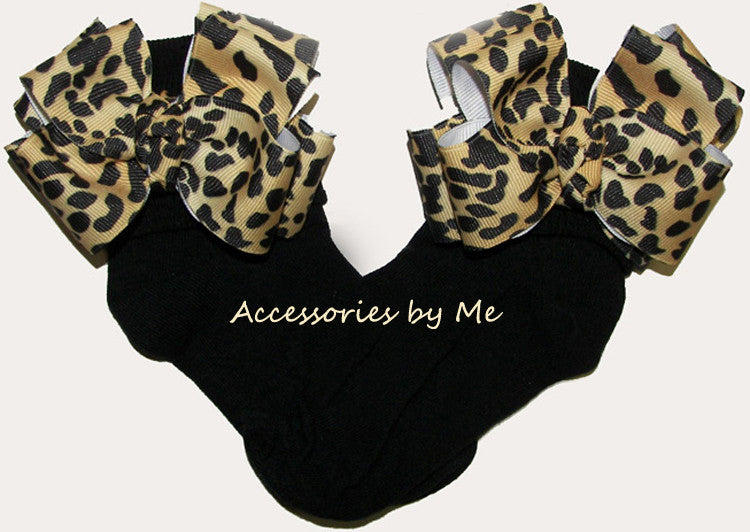Leopard Bow Black Socks