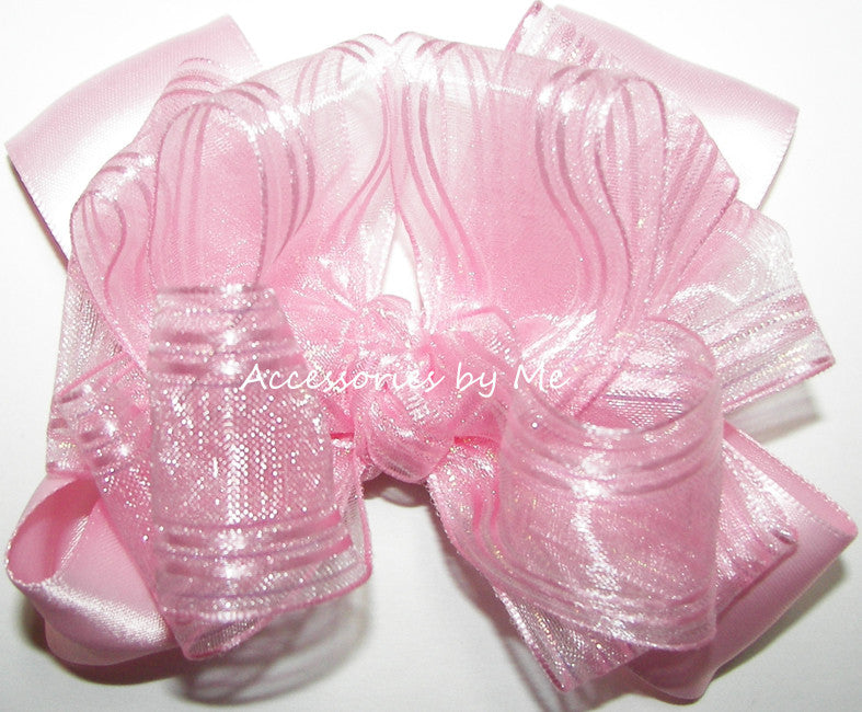 Light Pink Iridescent Organza Satin Hair Bow