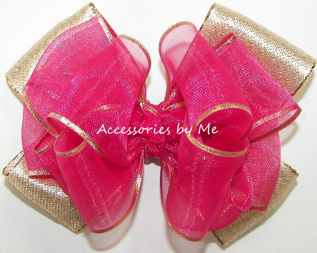 Magenta Pink Gold Hair Bow