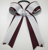 Maroon White Silver Ponytail Holder Bow