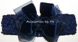 Navy Velvet Organza Bow Headband