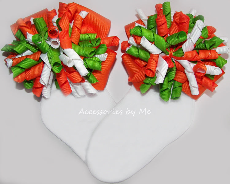 Orange Green White Korker Bow Socks