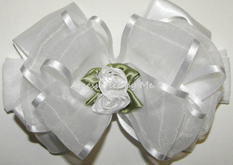 White Organza Floral Bow Nylon Headband