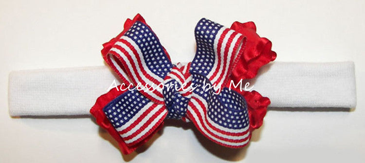 Patriotic USA Flag Ruffle Bow Headband - Accessories by Me