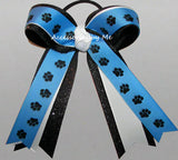 Paw Print Carolina Blue White Black Glitter Ponytail Bow