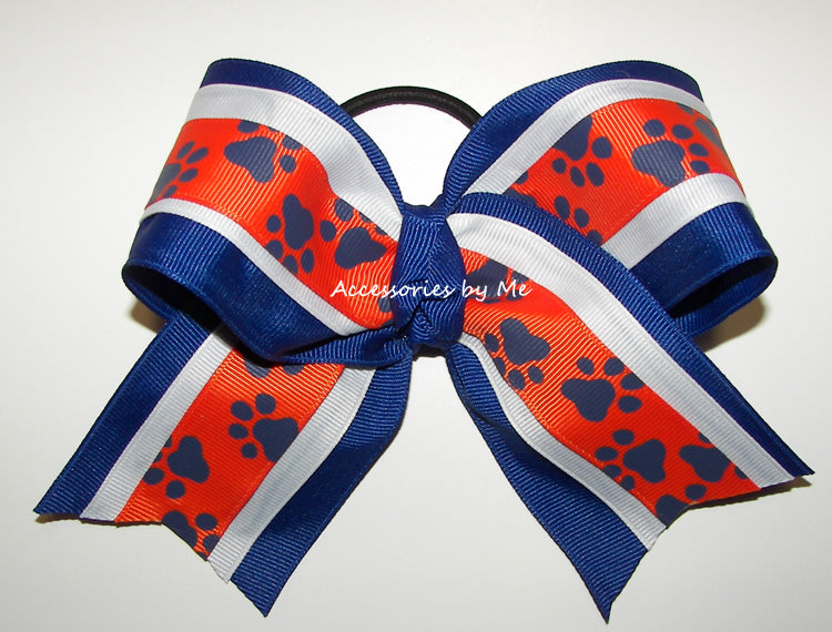 Paw Print Orange Royal Blue White Cheer Bow
