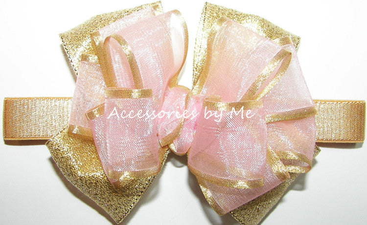 Blush Light Pink Gold Bow Headband
