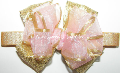 Blush Light Pink Gold Bow Baby Headband