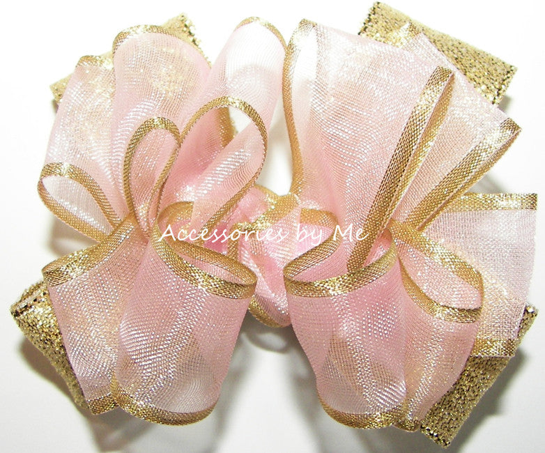 Blush Pink Gold Hair Bow