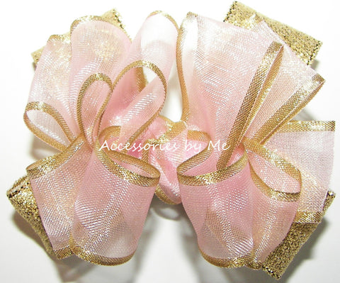 Blush Pink Gold Organza Metallic Hair Clip