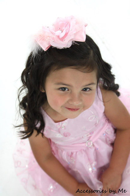 Glitzy Organza Peony Flower Marabou Hair Bow - Accessories by Me