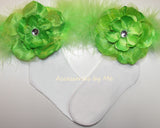 Glitzy Lime Peony Flower Marabou Socks - Accessories by Me