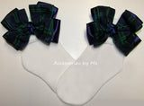Blackwatch Tartan Plaid Navy Blue Green Bow Socks
