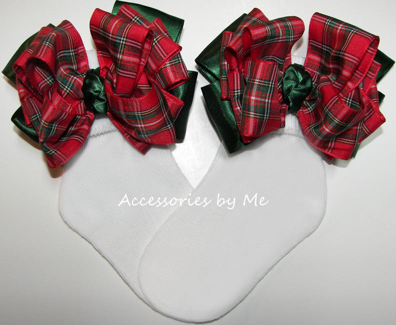 Fraser Tartan Plaid Red Green Bow Socks