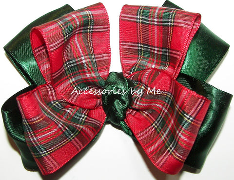 Tartan Plaid Red Green Satin Hair Bow