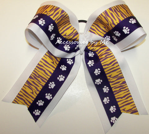 Tigers Purple Paw Print Big Cheer Bow