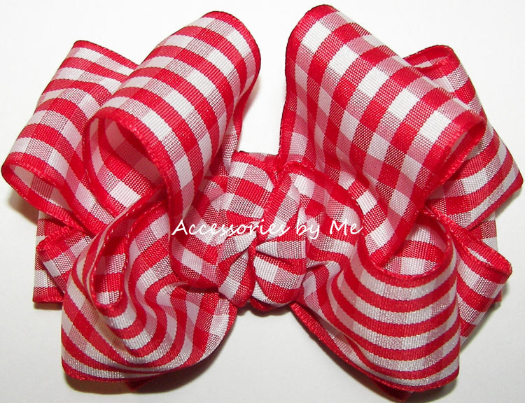 Red Plaid Gingham Hair Bow