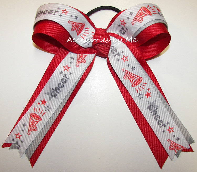 Cheerleader Red Gray Ponytail Holder Bow