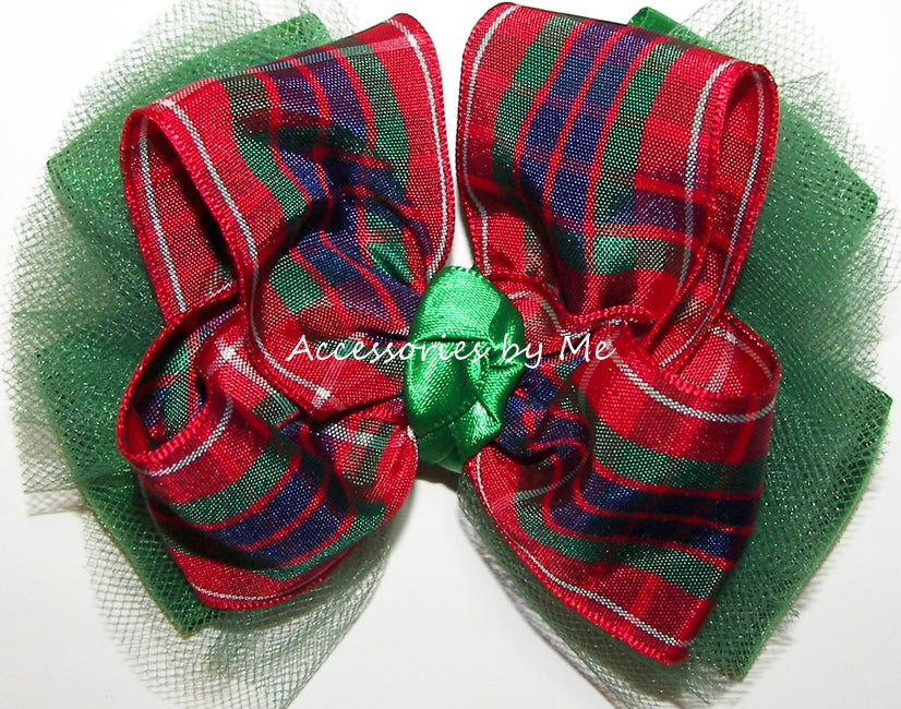 Tartan Plaid Red Green Royal Tutu Hair Bow