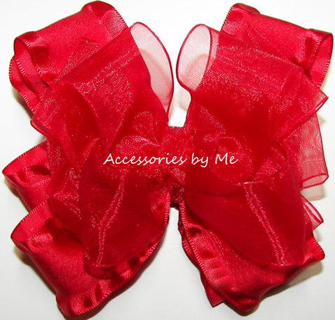 Red Organza Ruffle Hair Bow