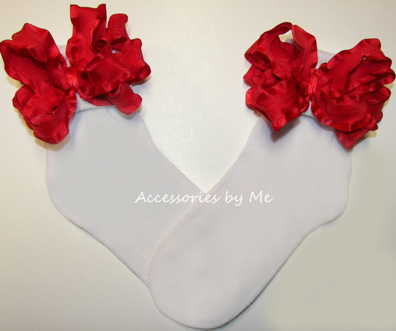 Red Ruffle Bow White Socks