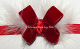 Red Velvet Marabou Bow Headband