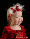 Red White Velvet Marabou Bow Headband