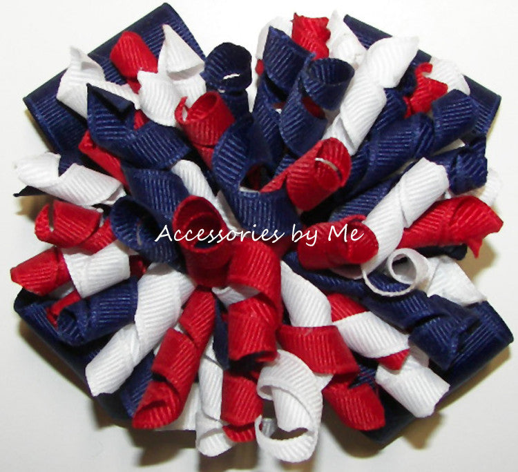 Patriotic Korkers Red White Navy Blue Hair Bow