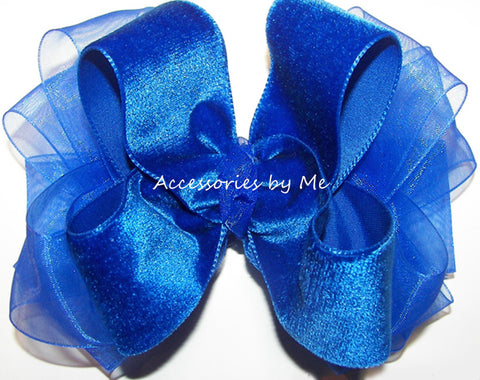 Royal Blue Velvet Organza Hair Bow