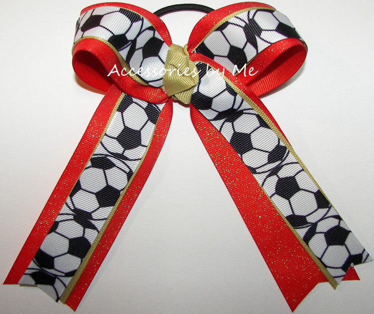 Soccer Orange Gold Ponytail Holder Bow