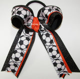 Soccer Orange Black Glitter Ponytail Holder Bow