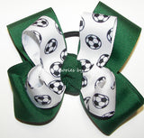 Soccer Forest Green Pigtail Hair Bow