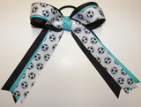 Soccer Turquoise Black Ponytail Bow